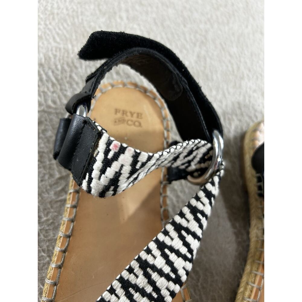 Frye & Co. Kole Asymmetrical Sandals Sz 7 M Black White Straps Espadrille Shoes - Picture 10 of 11